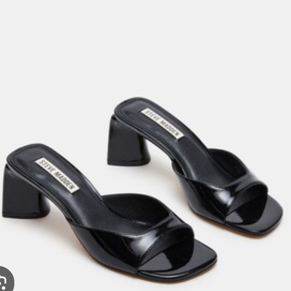Steve Madden Glossy Black Heeled Mules